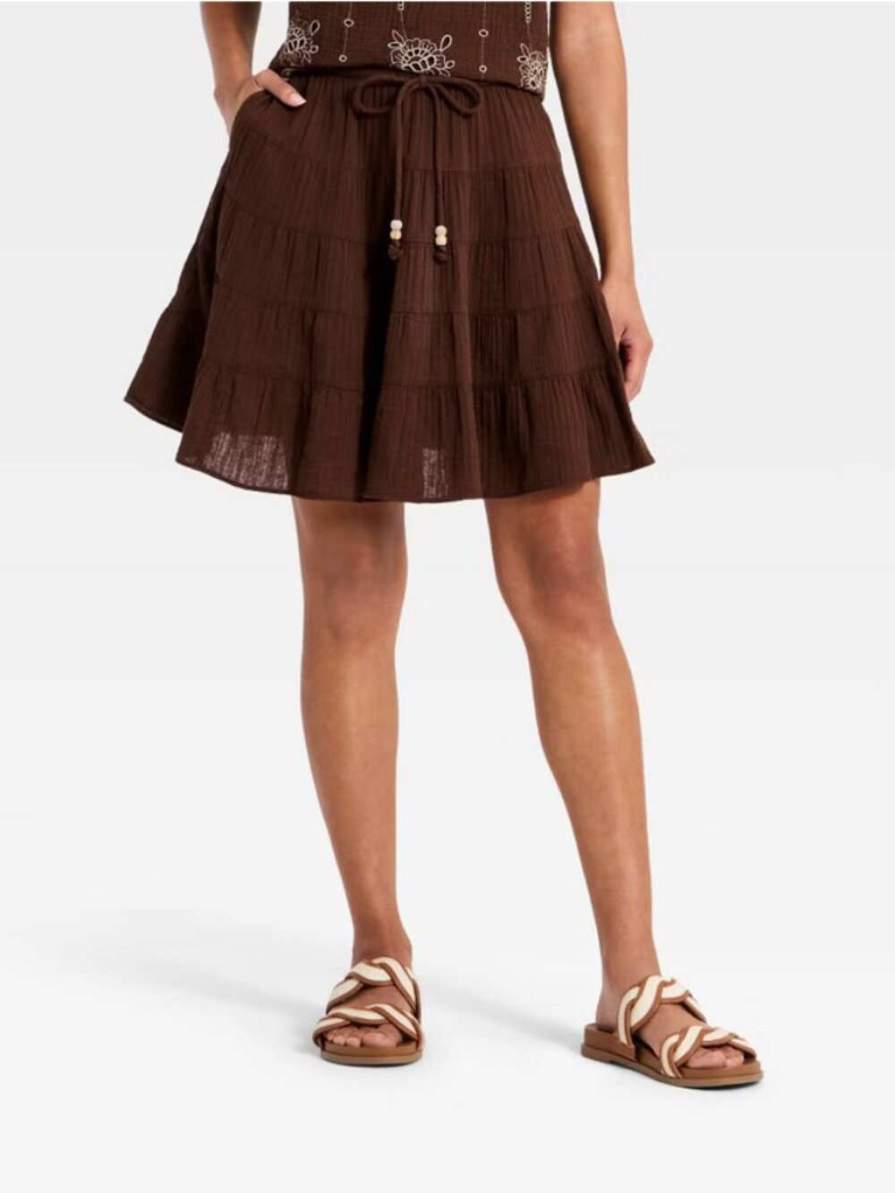 Women's Tiered Mini Full Skirt - Universal Thread Brown S